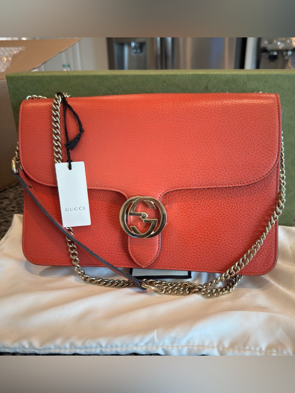 Gucci Leather Chain Bag with Gold Hardware